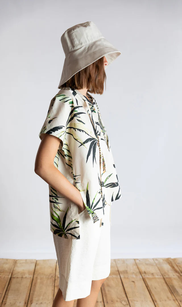 Palm Print Sleeveless Poplin Top