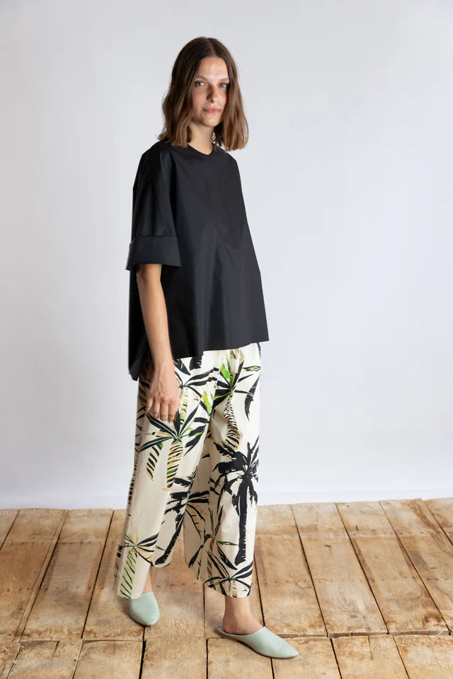 Palm Print Poplin Palazzo Pant