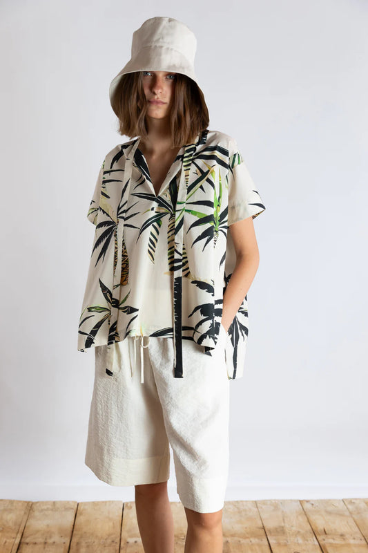 Palm Print Sleeveless Poplin Top