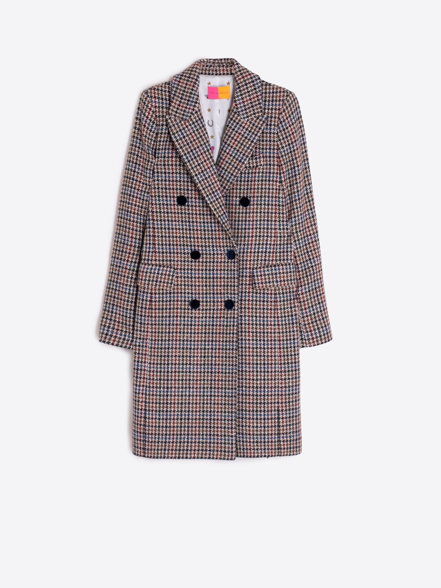 Houndstooth Wool Coat W/ Velvet Collar