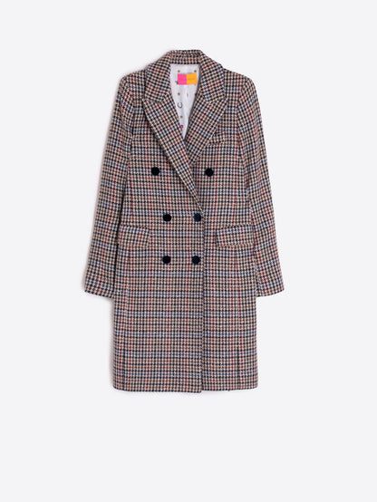 Houndstooth Wool Coat W/ Velvet Collar
