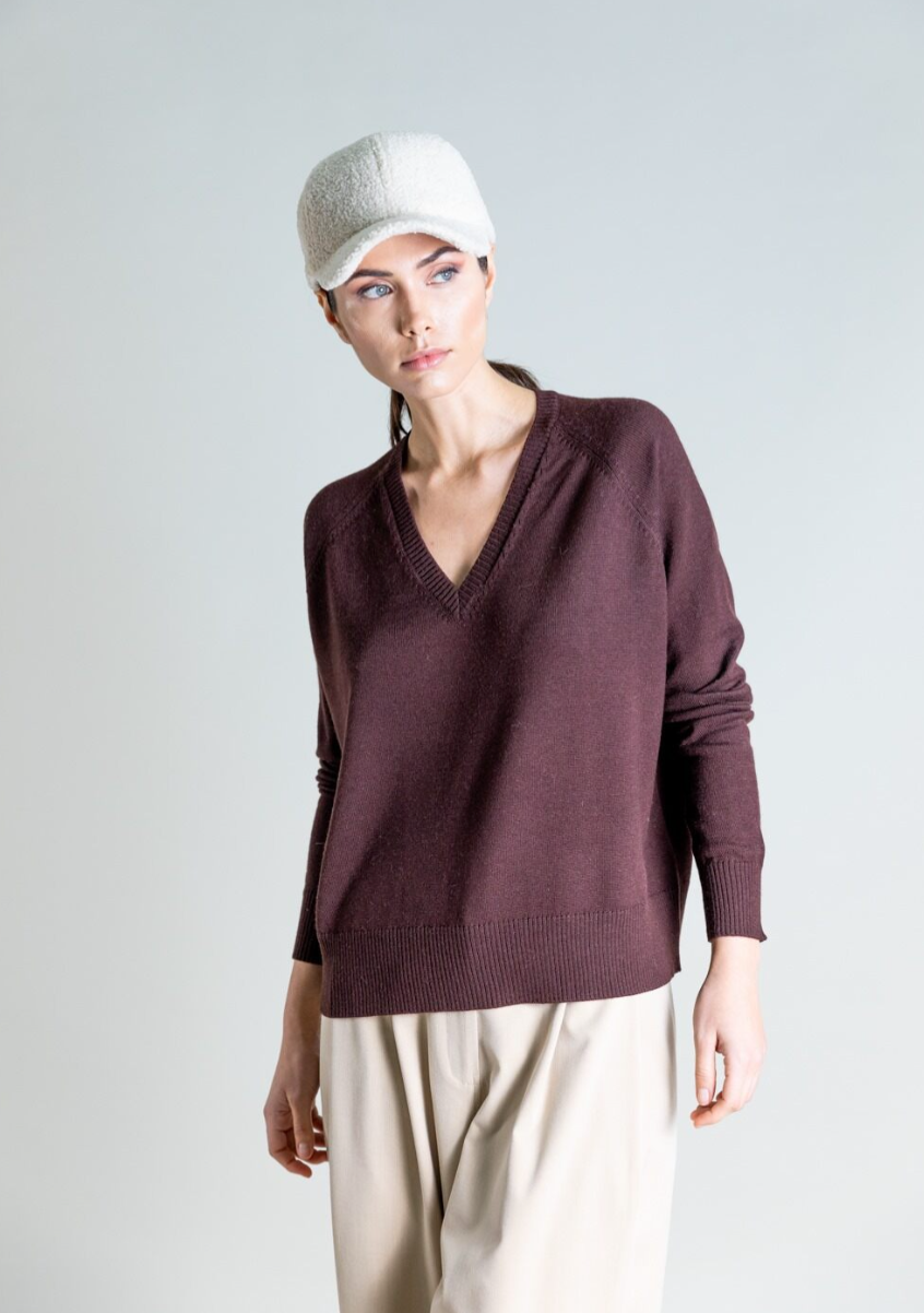 Merino Wool V-Neck Sweater by Psophia